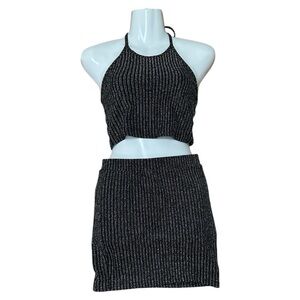 Black Ribbed High Waisted Skirt Set New without tags.